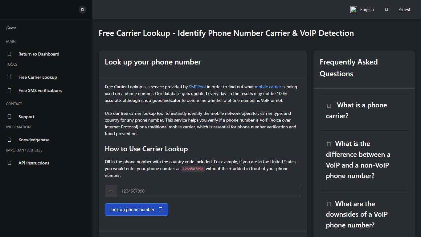 Free Carrier Lookup Tool - Identify Phone Carrier & VoIP Detection SMSPool